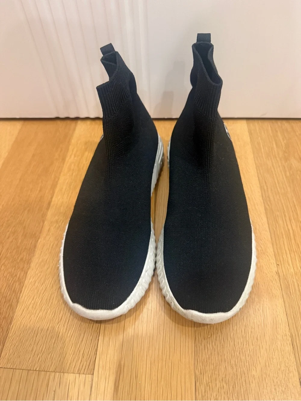Twin-Set Black Knit Sock Sneakers with White Sole